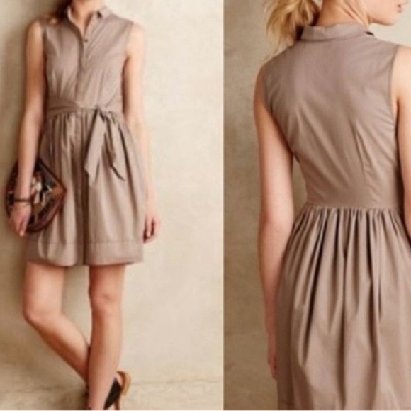 Dresses & Skirts - Sleeveless Tie-Waist Shirt Dress in Taupe